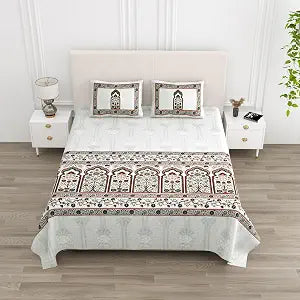 Indian Hand Block Print Cotton Bedsheet Set King Size 100 x 108 INCH���Flat Bed Sheet with 2 Matching Pillow CoversSpain 2-Style 9