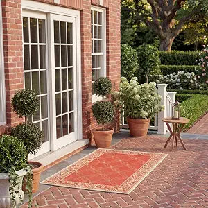 SAFAVIEH Washable Rug Outdoor Courtyard Collection - 2' x 3'7", Red & Natural, Non-Shedding & Easy Cleaning, Ideal for Patio, Front Door, Entryway, Doormat (CY1502-3707)