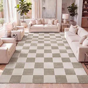 JONATHAN Y Checkerboard High-Low Indoor Area Rug 3X5 Beige/Cream, Thea Modern Geometric for Living Room, Bedroom, Kitchen, Office, Easy-Cleaning, High Traffic, Pet-Friendly, Non-Shedding SND103A-3