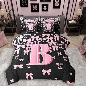 jejeloiu Girls Cute Bow Comforter Set Twin Size 7 Pieces for Kids Boys Girls