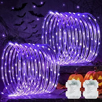 2 Pack Battery Operated Purple Rope Lights for Halloween Total 66FT 200 LED