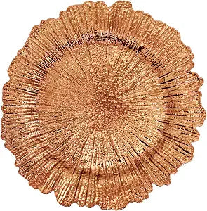 SARO LIFESTYLE Starburst Charger Plates (Set of 4)  Textured Radiating Edge Tabletop Chargers for Dining Table, Place Settings and Entertaining, 14", Copper