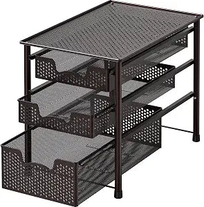 Simple Houseware Stackable 3 Tier Sliding Basket Organizer Drawer, Bronze