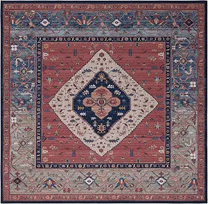SAFAVIEH Washable Rug Tucson Collection - 4' Square, Rust & Blue, Slip Resistant & Easy to Clean, Ideal for Foyer, Kitchen, Nursery, Office, Bedroom (TSN153P)