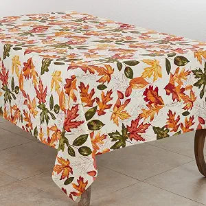 SARO LIFESTYLE L'automne Collection Embroidered Autumn Leaves Tablecloth, 50"x70", Multi