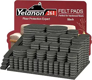 Yelanon Felt Furniture Pads for Hardwood Floors -261 Pcs Premium Floor Protectors for Furniture, Felt Pads for Chair Legs, Black