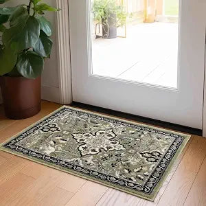Superior Indoor Area Rug, Jute Backed, Perfect for Entryway, Office, Living/Dining Room, Bedroom, Kitchen, Hardwood Floor, Floral Medallion Decor, Radcliffe Collection, 2' x 3', Green