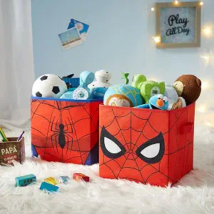 Idea Nuova Marvel Spider-Man Collapsible Storage Cubes, Set of 2 Fabric Organizer Bins, 10 x 10 Inch Storage Baskets for Kids Bedroom, Playroom, Closet & Cube Shelves, Red