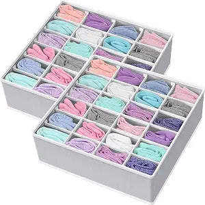 Simple Houseware 2 Pack Closet Sock Organizer, 24 Cell, Gray