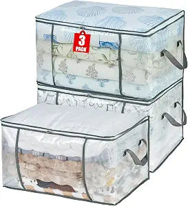 MKOKYD 80L Clear Large Storage Bag, Clothes Storage Containers for Organizing Closet, Bedroom, Underbed, Comforters, Clothing, Blankets, Pillow, Foldable Organizer with Sturdy Handle and Zippers (3)