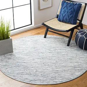 SAFAVIEH Montauk Collection 4' Round Silver MTK753A Handmade Fringe Cotton Area Rug