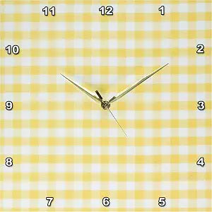 3dRose DPP_113020_2 Yellow and White Gingham Pattern-Sunny Checkered Rustic Country Kitchen Checked Dining Theme Check-Wall Clock, 13 by 13-Inch