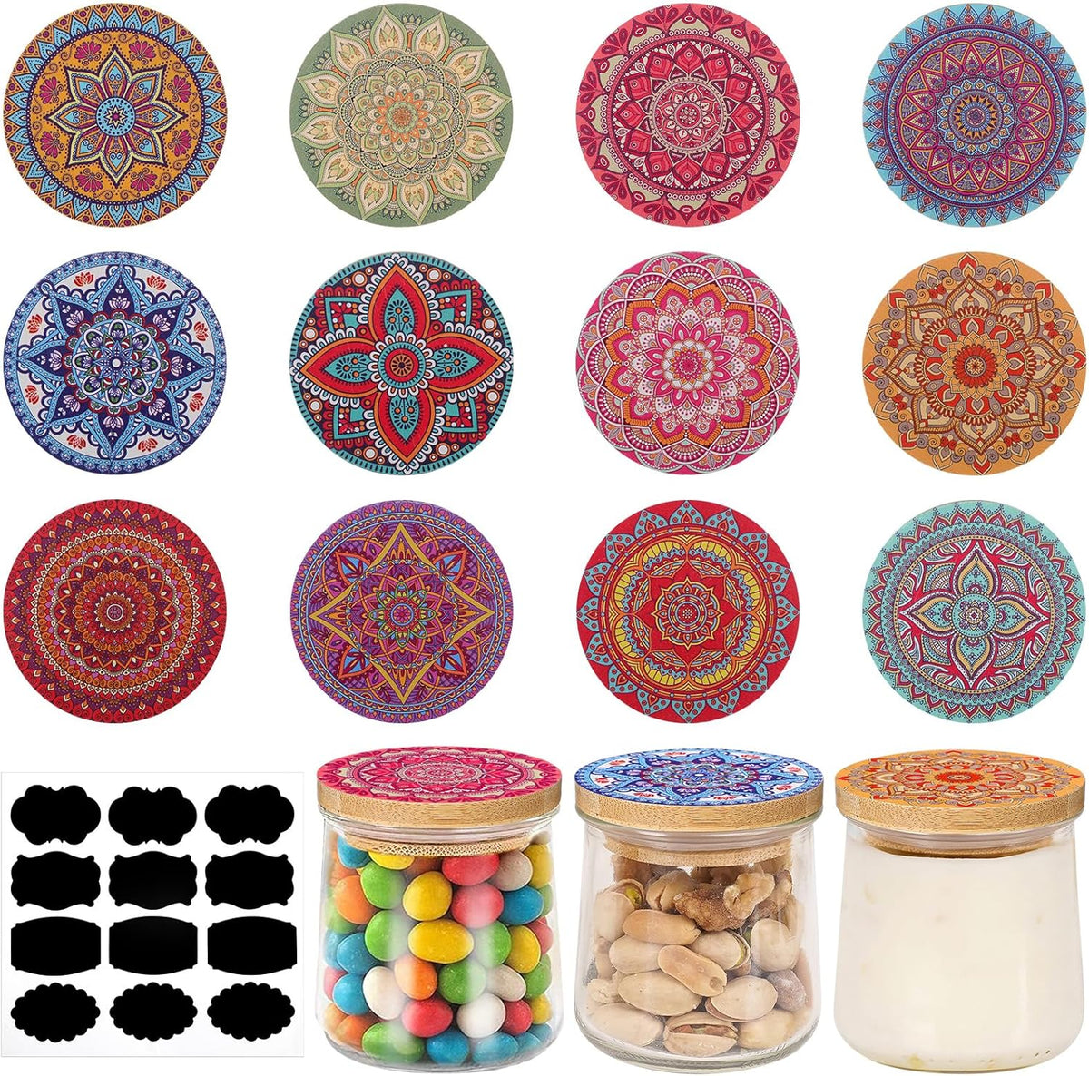 Uiifan 12 Pcs Yogurt Jar Lids Compatible with Oui Yogurt Jars, 2.64 Inches