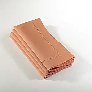 SARO LIFESTYLE Hemstitched Cloth Napkins (Set of 4) - Linen Blend Fabric Napkins for Weddings, Parties, Holiday Dining & Everyday Table Dcor, 20"x20", Persimmon
