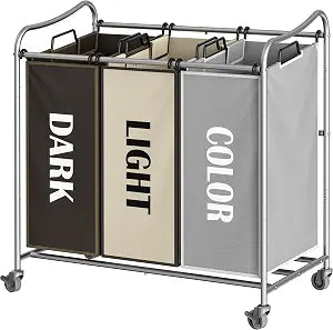 Simple Houseware Heavy Duty 3-Bag Laundry Sorter Rolling Cart, Assorted