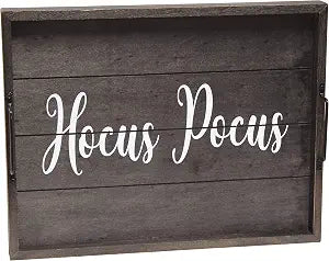 Elegant Designs HG2000-KHP Halloween Witch Decorative Wood Serving Tray w/Handles, 15.50" x 12", Black Wash Hocus Pocus