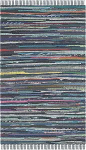 SAFAVIEH Rag Rug Collection Accent Rug - 2'3" x 5', Ink & Multi, Handmade Boho Stripe Cotton, Ideal for High Traffic Areas in Entryway, Living Room, Bedroom (RAR121C)