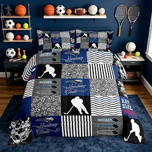 Feelyou Ice Hockey Comforter Set for Kids Boys Girls Queen Size