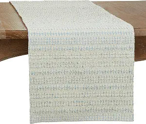 SARO LIFESTYLE Kema Collection Woven Line Table Runner, 16" x 72", Aqua