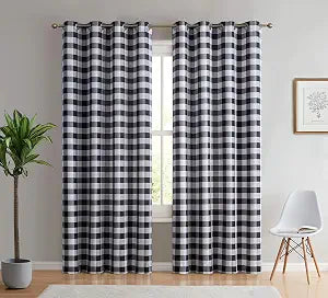 HLC.ME Hilltop Buffalo Check Textured Light Filtering Grommet Lightweight Window Curtains Drapery for Bedroom, Dining Room & Living Room, 2 Panels (52 x 63 Inch, Black)