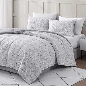 Casa Platino Pre-Washed Comforter Set - King Size Duvet Insert, Hydro-Brushed Microfiber Comforter & 2 Pillow Shams - White Base Grey Dot