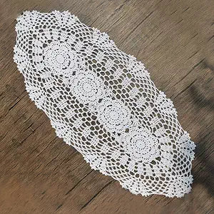 Phantomon Oval Lace Table Runner Doilies Floral Table Scarf Furniture Cloth Cover Handmade Crochet Placemats, 100% Cotton (White Oval, 12x24 Inch)