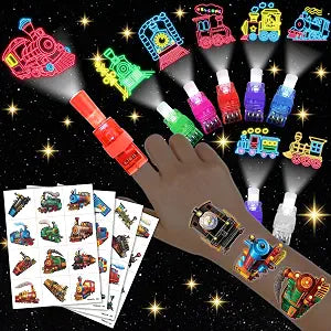 72 PCS Train Party Favors - 24 PCS LED Finger Lights & 48 PCS Tattoos