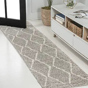 JONATHAN Y Catala Moroccan Diamond Shag Gray/Ivory Runner Rug, 2x8, Bohemian, Contemporary, Easy-Cleaning for Living Room, Bedroom, Kitchen, Pet Friendly, Non-Shedding (MOH405B-28)
