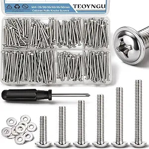 200PCS M4 Cabinet Pulls Knobs Screws,M4 Machine Screws,M425/30/35/40/45/50mm Phillips Pan Head Drawer Screws with 80PCS Washers for Kitchen,Bathroom,Furniture Handles Install