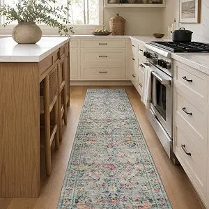 Rugshop Floral Garden Machine Washable Non-Slip Runner Rug, 2'x10' Blue
