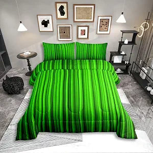 Erosebridal Abstract Pattern Duvet Quilt Queen Size 3D Spring Bedding Set for Men Women Adults Stripe Modern Black Green Comforter Warm Soft Comforter Set