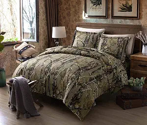 Chezmoi Collection Salem 3-Piece Cabin Lodge Forest Woods Duvet Cover Set - Nature Camo Tree Leaves Printed Soft Microfiber Comforter Cover with Button Closure - Natural, King
