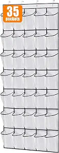 MISSLO 35 Large Pockets Over The Door Shoe Organizer Sturdy Oxford Fabric Hanging Shoe Rack for Door Mesh Closet Shoe Holder Hanger, White