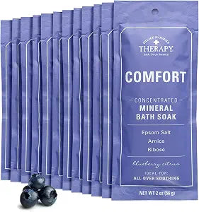 Village Naturals Therapy, Comfort Concentrated Mineral Bath Soak, Blueberry Citrus, 2 Oz, Pack of 12