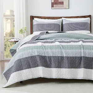 Andency Queen Quilt Bedding Set Sage Green, 3 Pieces Striped Bedspreads