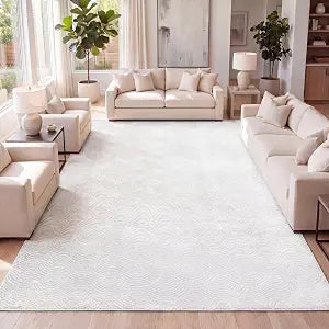 JONATHAN Y Porter Seigaiha Geometric High-Low White/Light Gray Indoor Area Rug, 4x6, Easy-Cleaning Japanese Japandi Style for Living Room, Bedroom, Kitchen, Pet Friendly, Non-Shedding (CAR100B-4)