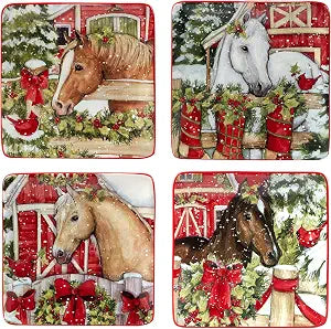 Certified International Homestead Christmas 6" Canape/Luncheon/Snack Plates, Multicolor, Small, Set of 4