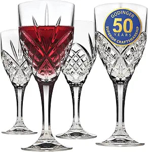 Godinger Wine Glasses Set of 4, Stemmed Wine Goblets, Dublin Crystal Glass