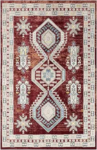 Home Dynamix Everwash Treasure Saul Southwest Geometric Machine Washable Area Rug, Red/Navy Blue, 5'2"x7'2"