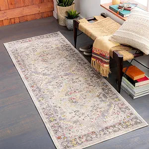 Livabliss Area Rugs - 3x7 Anja Oriental Boho Brown Runner Rug for Living Room Bedroom - Gray Yellow Cream Floral Medallion Stain Resistant Carpet for Kitchen, Home Office and Nursery (2'7" x 7'3")