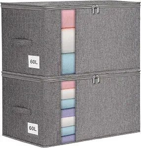punemi 60L Sturdy Comforter Storage Bag, Blanket Organizer 2 Pack, Grey