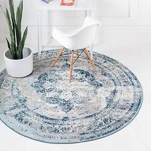 Unique Loom Sofia Collection Area Rug - Salle Garnier (3' 3" Round, Blue/ Ivory)