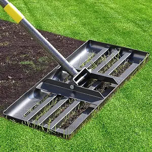 Lawn Leveling Rake - Heavy Duty 17"x10" Stainless Steel Leveler Plate,Reinforced Welds,28-60" Adjustable, Anti Flipping Smooth Edge,for Soil, Dirt,Ground,Backyard Top Dressing,Landscaping