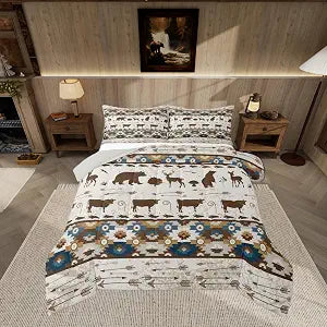 jejeloiu Boho Kids Comforter Set Queen Size Bear Bedding Set for Boys Girls