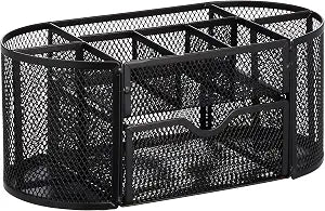 Amazon Basics Mesh Desk Organizer with Pen Holder, Pullout Drawer and Office Caddy Storage, 9.25" x 4.53" x 3.94", Black
