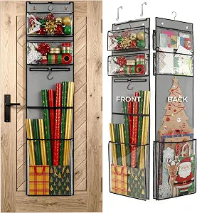 Hanging Wrapping Paper Organizer 63", Over-the-Door Gift Bag & Wrap Storage