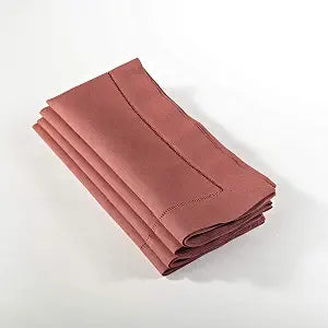 SARO LIFESTYLE Hemstitched Cloth Napkins (Set of 4) - Linen Blend Fabric Napkins for Weddings, Parties, Holiday Dining & Everyday Table Dcor, 20"x20", Terracotta