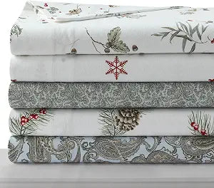 Tribeca Living 100% Cotton King Pillowcase Set, Ultra-Soft Portuguese Flannel Bedding, Envelope Closure, 170-GSM Cozy Flannel, Two Pillowcases, Pine Cones and Berries Printed