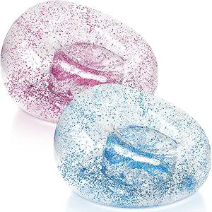 Realspring 2 Pcs Inflatable Bean Bag Chair for Adult Blow up Air Lounge Sofa Portable Inflatable Furniture for Outdoor Poolside Bedroom Dorm Backyard Party Travel Decor Gift (Pink and Blue Glitter)