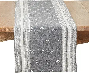 Diamond Patterned Woven Stripe Table Runner